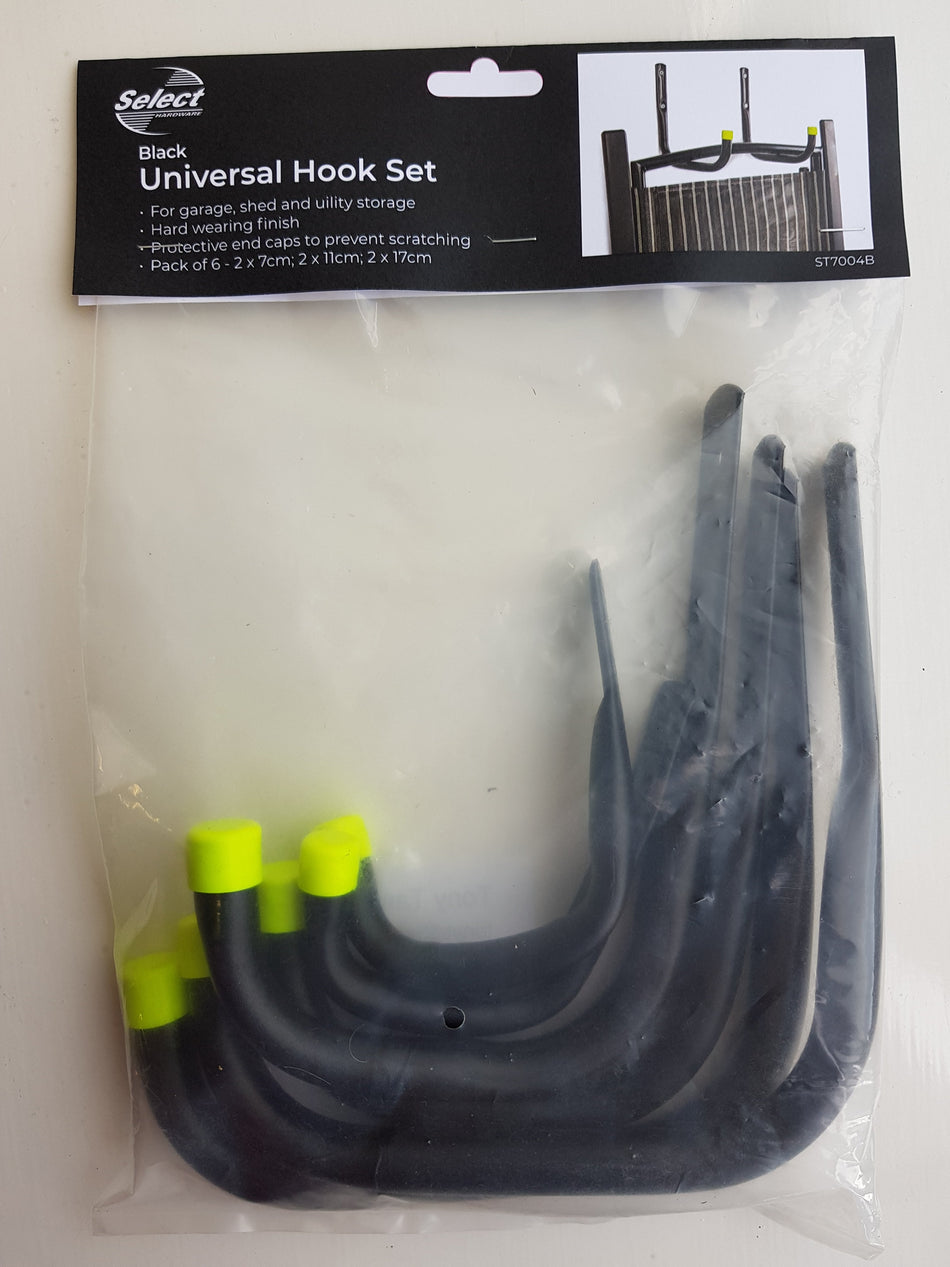 Universal Hook Set Black with Yellow End Caps PK6