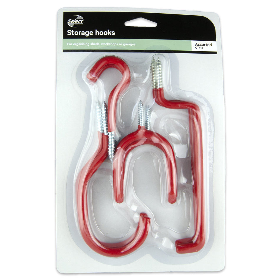 8 Screw-in Garage Hooks: Ceiling, Ladder, Round & Tool, 160 lbs Capacity