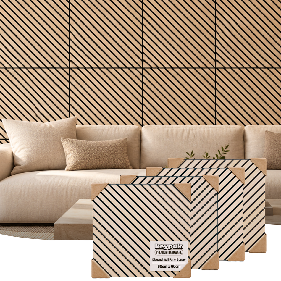 Light Oak Diagonal Square Wood Wall Panel 60x60cm, 4 Pack