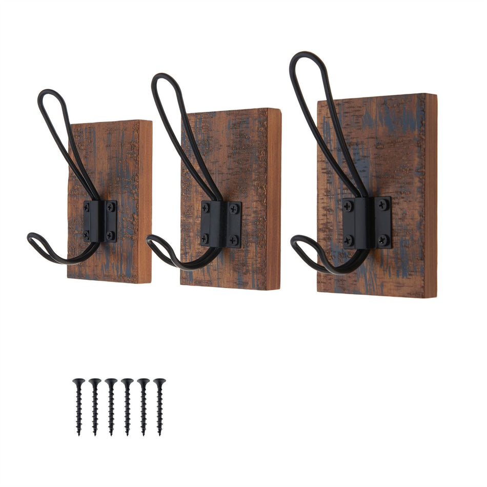 Keypak Set of 3 Rustic Antique  Wall Mounted Wooden Wall Hooks
