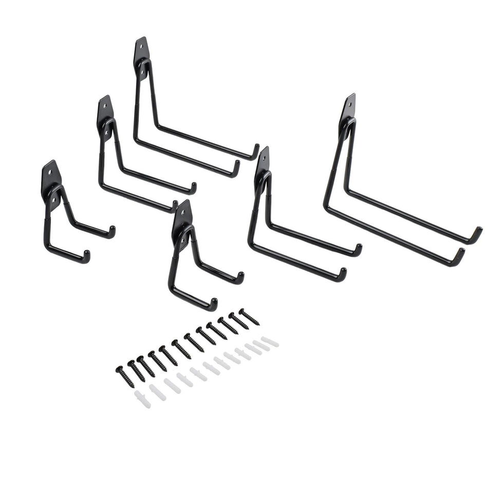 Garage Storage Utility Hooks 6 Pack, Wall Mounted PVC Coated Steel, 3 Sizes, Black