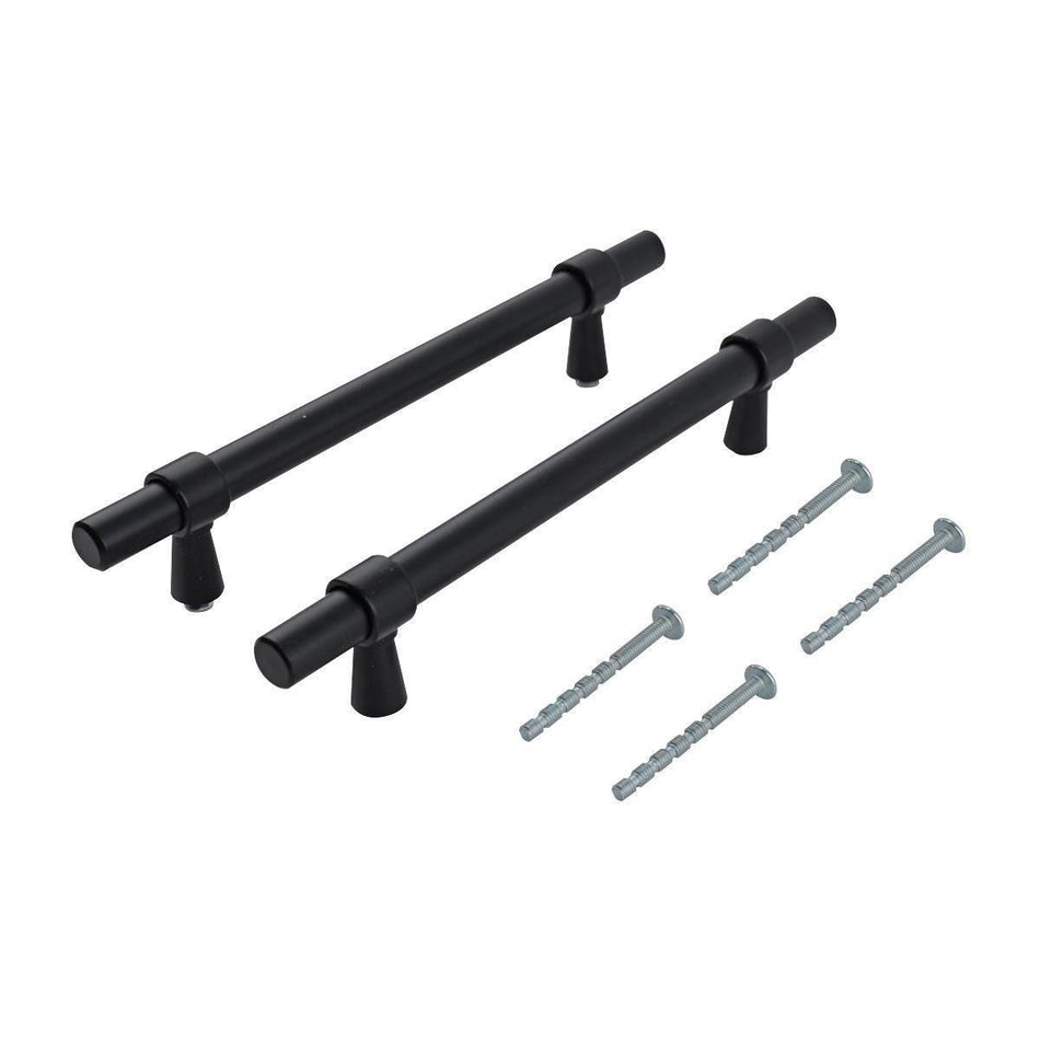 T-Bar Pull Cabinet Handle, Black Smooth, 128mm – 6 Pack