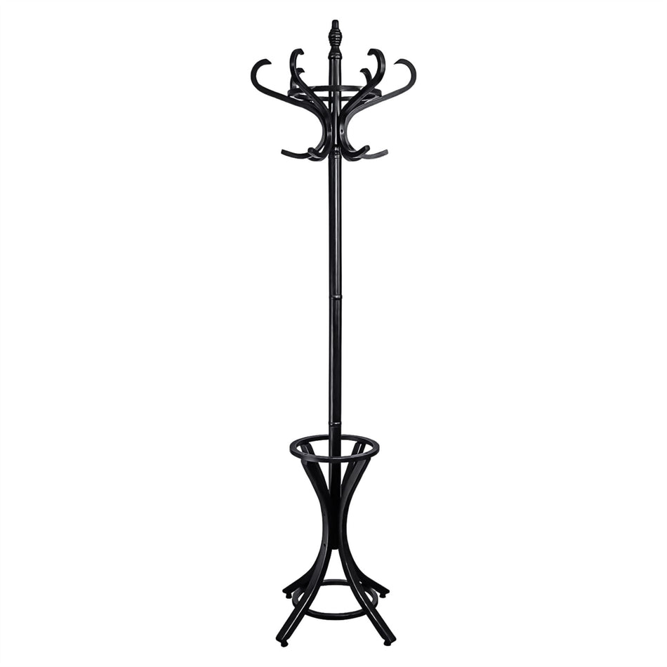 Wooden Coat Stand & Umbrella Holder, Rotating Top Tier - Black