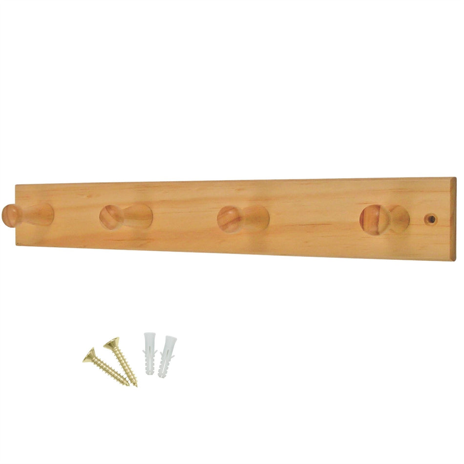 4 Wooden Peg Hooks on Pine Wooden Board