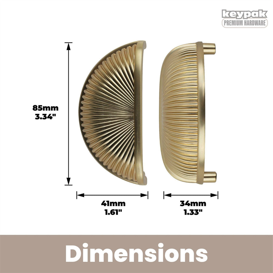 10 Pack Modern Chic Ribbed Handles 79mm Brushed Brass