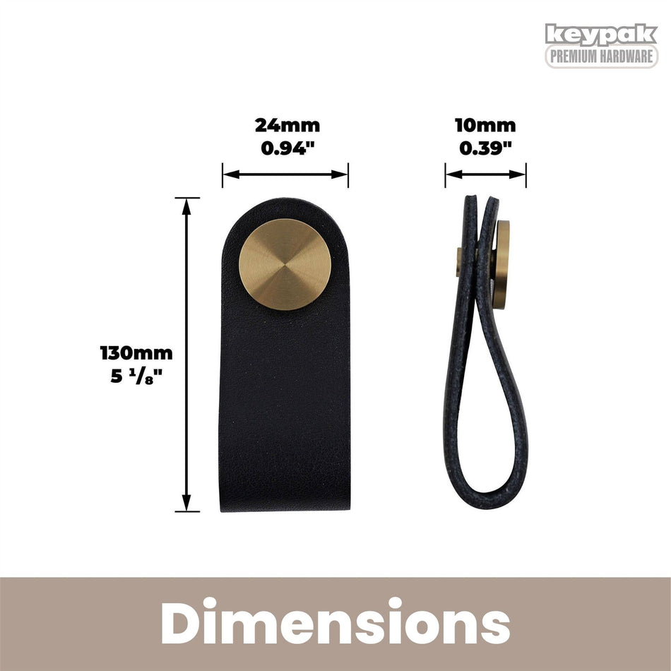 10 Pack Leather Pull Handles 60mm Black & Brushed Brass