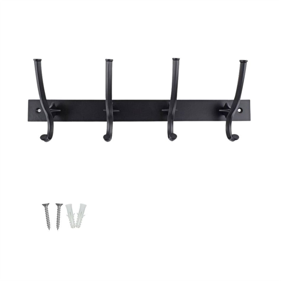 Wall Mounted Coat Rack 4 Hook Black Modern Industrial Hooks Door & Hallway