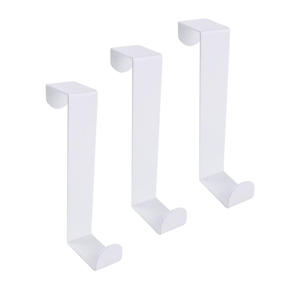 Metal Over Door Hooks 3 Pack White - Fits Doors Up To 40mm, For Thick Coats Jackets