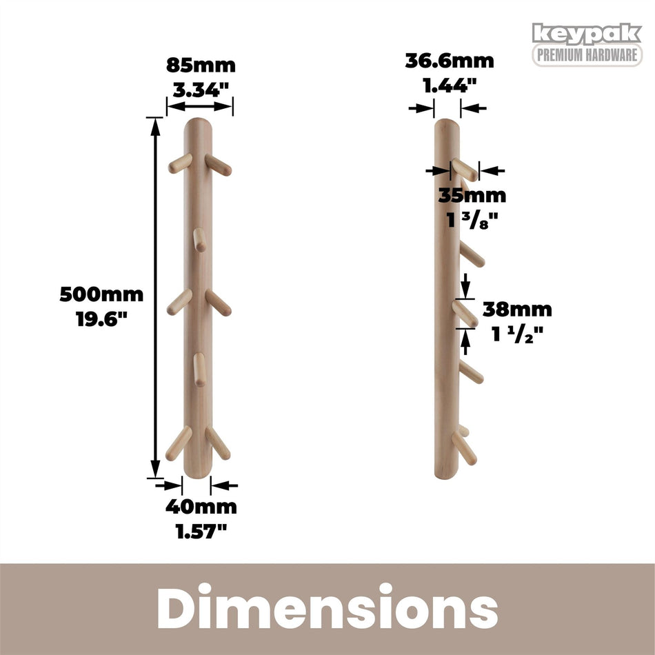 Wall Mounted Totem Coat Hook 8 Hook Scandi Wood Rack For Hallway & Bedroom