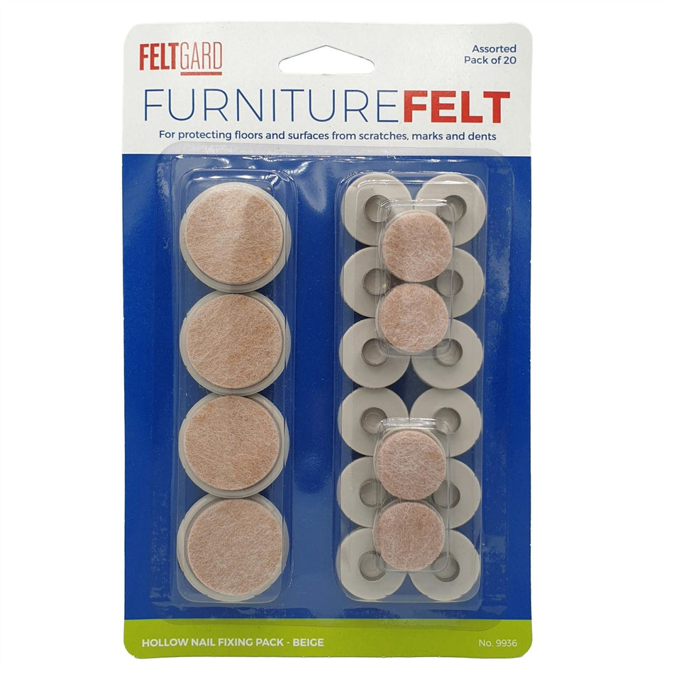 Felt Gard - Hollow Nail Fixing Table Chair Legs Pads Pack Pack of 20