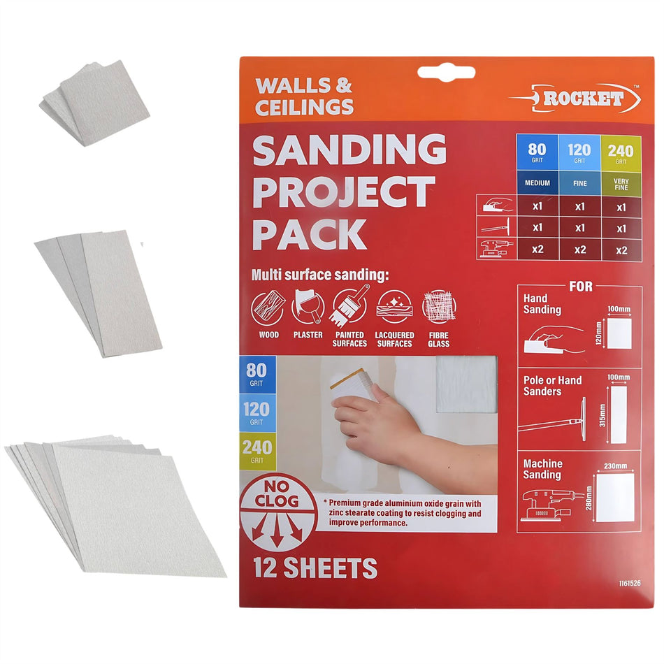 Sanding Sheets & Sponge Kit - Grit Sandpaper 280x230mm Walls, Hand Pole Sander