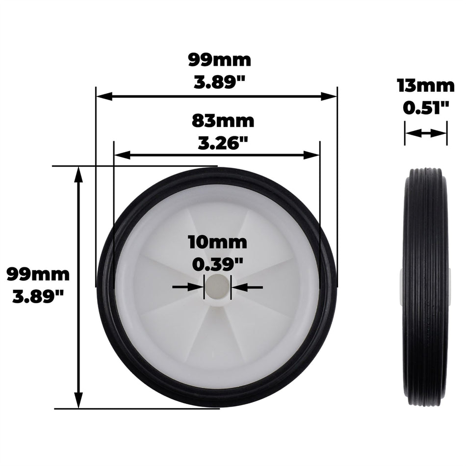 Puncture-Proof Tyre-100mm Diameter, Solid Rubber, Plastic Hub, 30kg Load