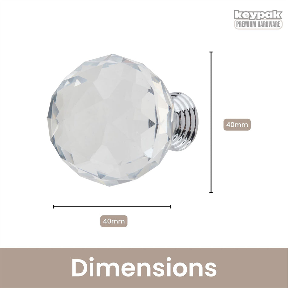 10 Pack Glass Crystal Ball Door Knobs 40mm - Decorative Door Knobs