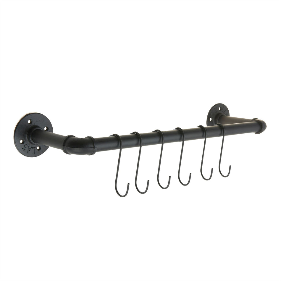 Black Wall Mounted Industrial Pipe Style Coat Rack with 6 Hooks