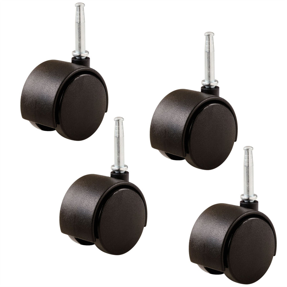 Hooded Swivel Castor Wheels 40mm Diameter, Black Plastic, Stem Fixing - 4 Pack