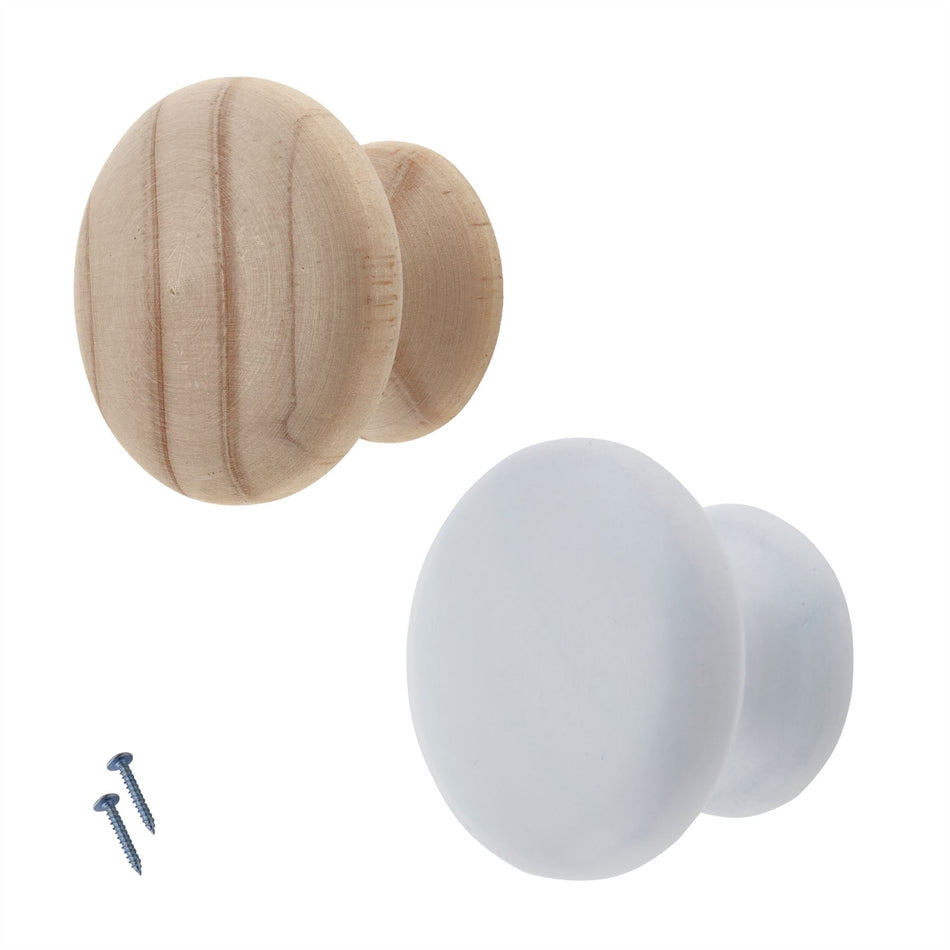 10 Pack Classic Wooden Knobs 40mm - Natural Wood Cabinet & Drawer Knob Handles