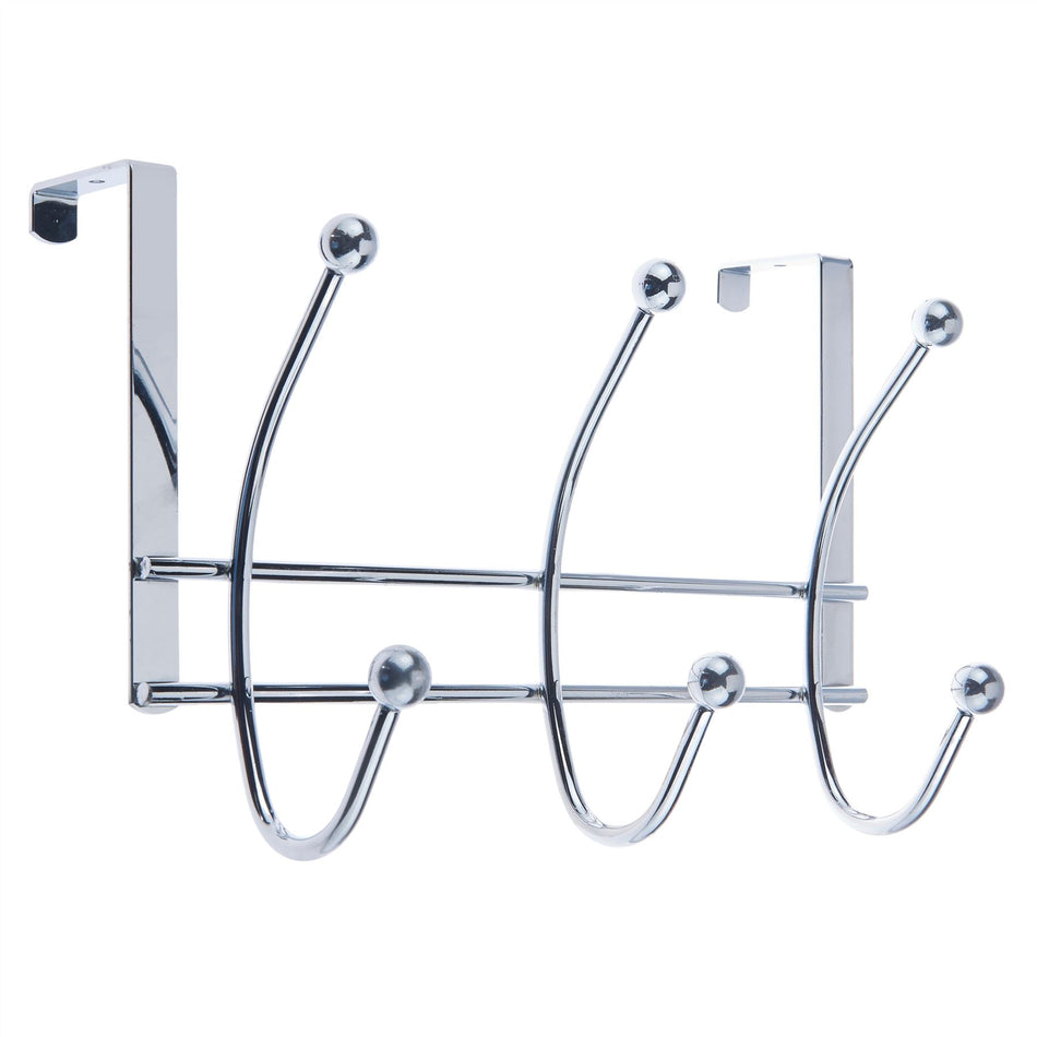 Chrome Over The Door Coat Rack - 3 Double Hooks