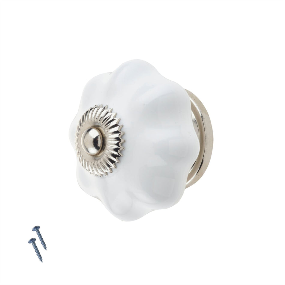 10 Pack Floral Ceramic Door Knobs 45mm White – Vintage Door Knobs