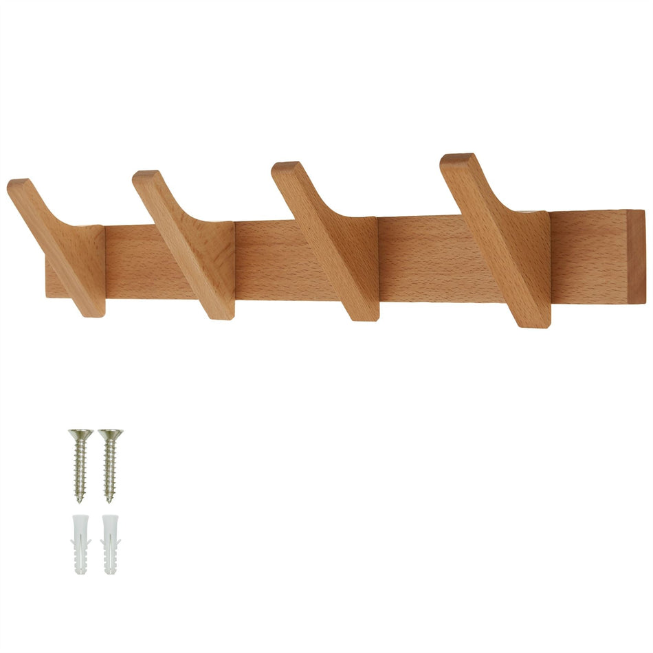 Nordic Wooden Wall Mounted Coat Rack with 4 Double Hooks