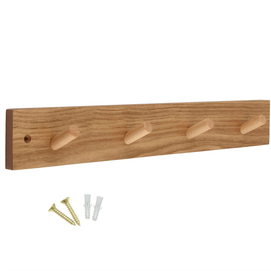 All Wooden Coat Rack 46cm - 4 Coat Hooks for Wall