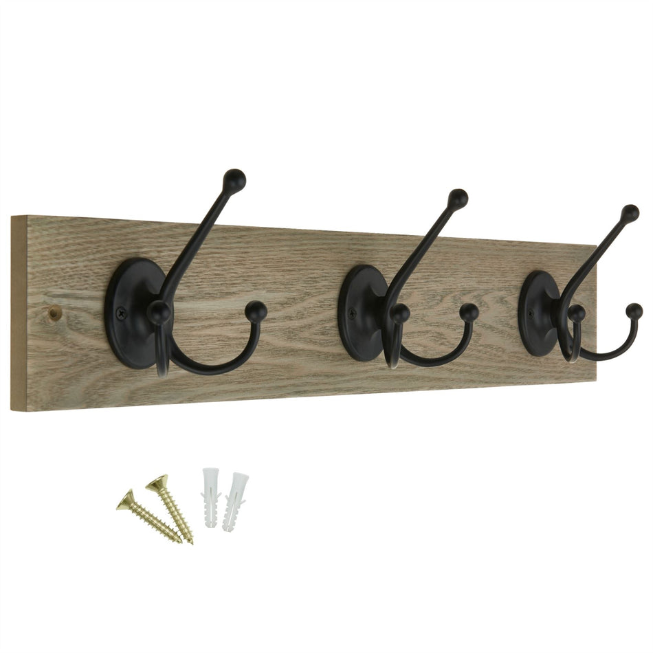 Rustic Wall Mounted Coat Rack, 3 Tri-Hook