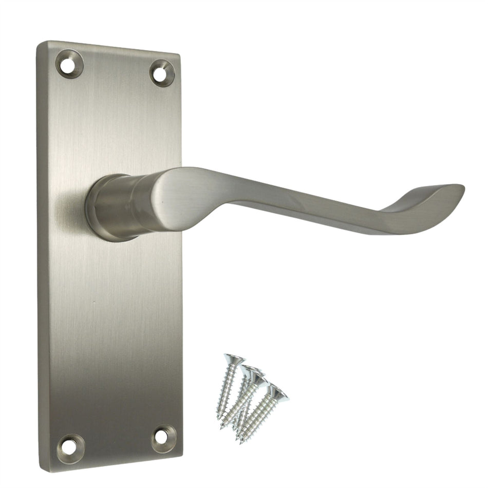 Scroll Tubular Latch Door Handles Victorian 112mm (4 Inch) Satin Chrome (1 Pair)