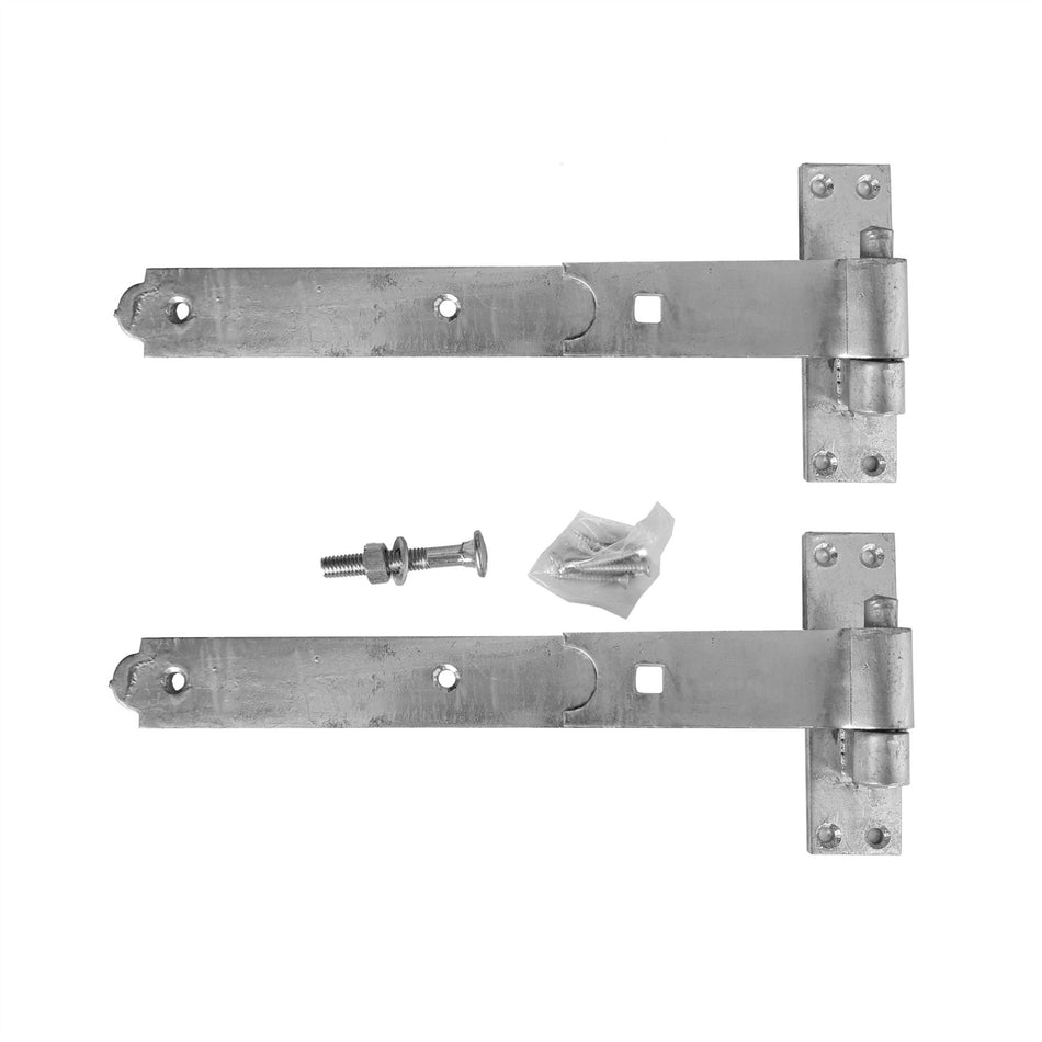 Heavy-Duty Cranked Hook & Band Gate Hinge, Galvanised - 400mm - Pair
