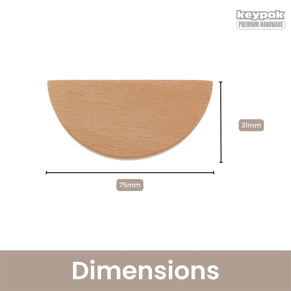10 Pack Half Round Beech Wood Handles 75mm – Natural Wooden Cabinet & Drawer Pull Handles