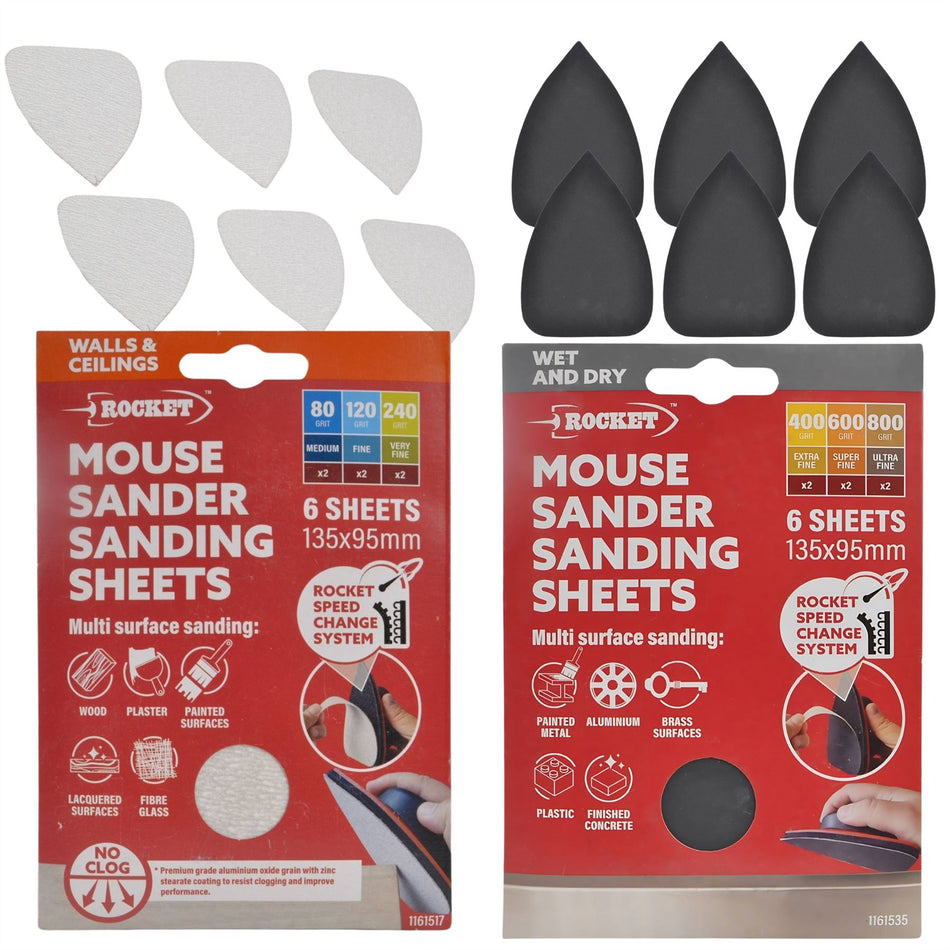 Mouse Sanding Sheets 6 Pack 135mm x 95mm - Grit Pads for Wood, Paint, Metal