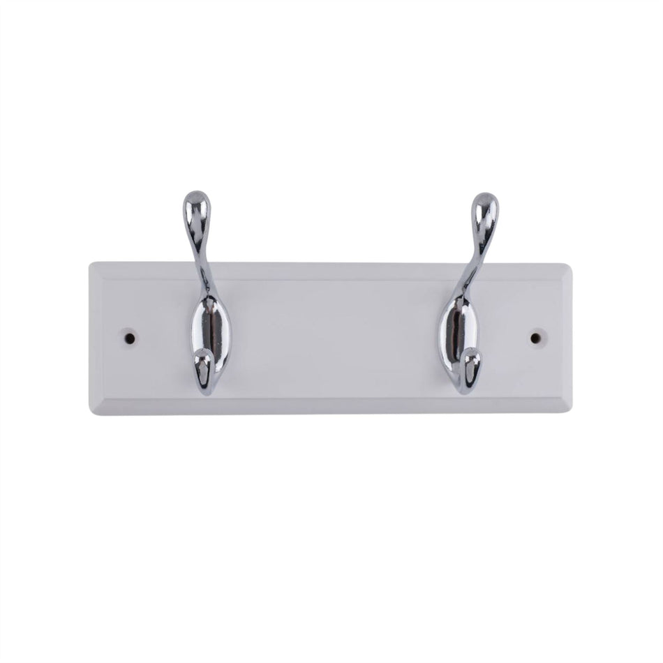 White Pine Wall Mounted Coat Rack with Chrome Hooks - 2 Double Hooks