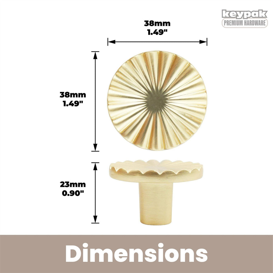 10 Pack Modern Chic Round Knobs 30mm Brushed Brass