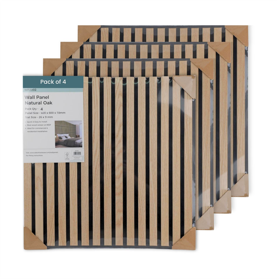 Light Oak Square Wood Wall Panel 60x60cm - 4 Pack