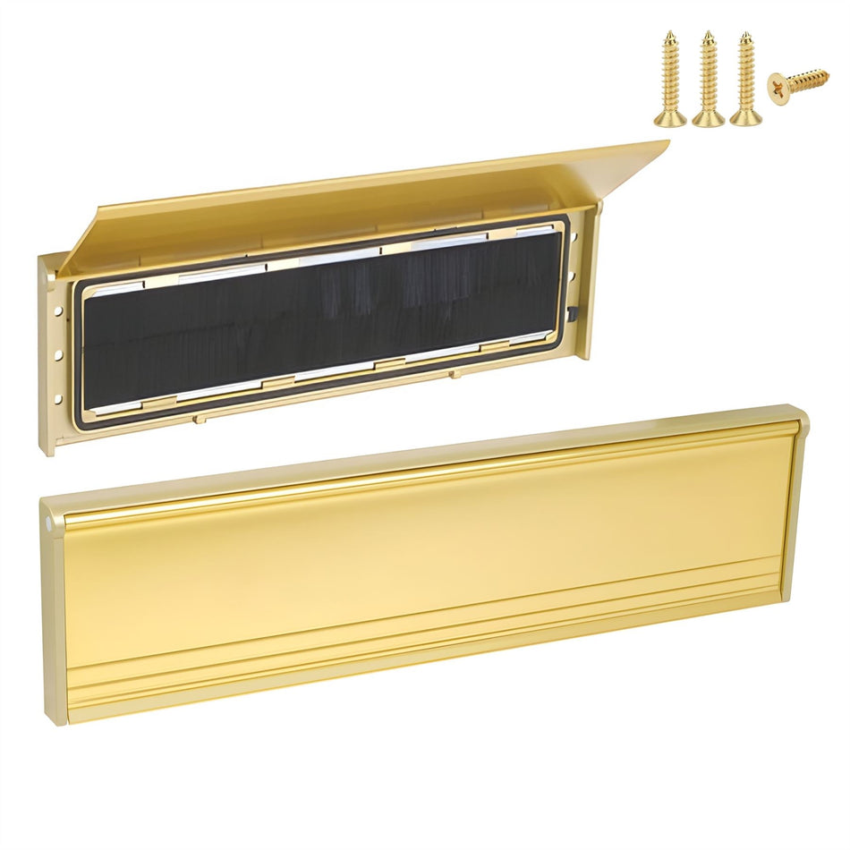 Letterplate Cover 12 inch Door Letterbox with Draught Excluder - Gold