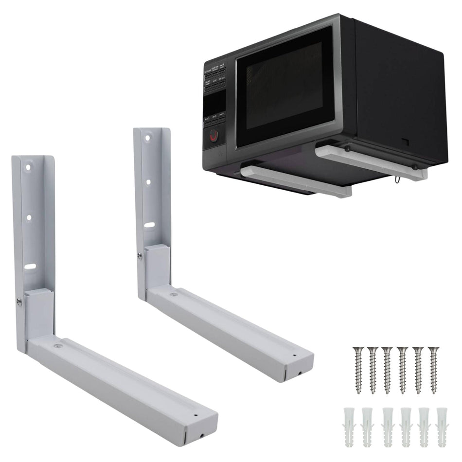 Adjustable Microwave Wall Brackets, 300-470mm, White Pair with Fixings