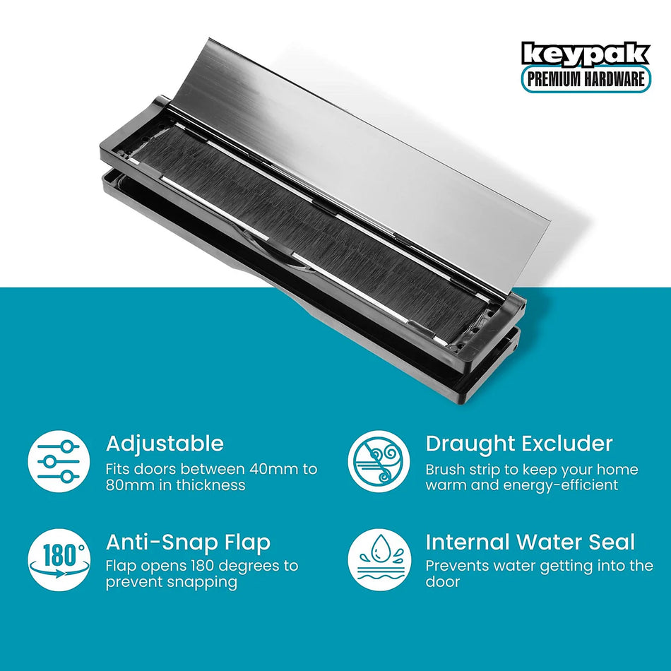 Letterplate 12"  -  For Door Thickness 40-80mm Black/P Silver